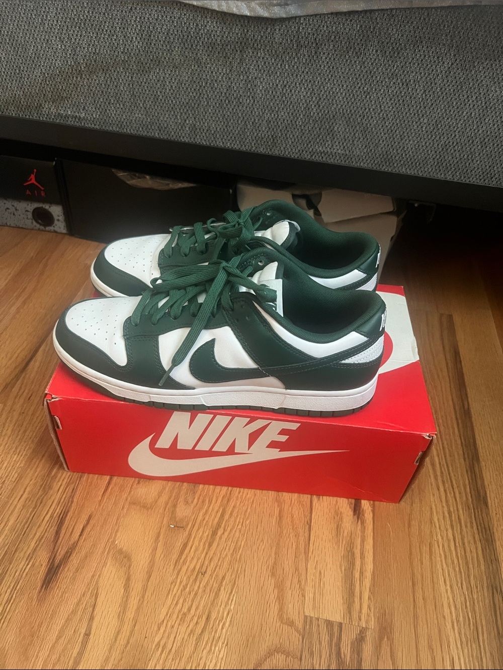 Nike Low Dunk Retro Sneakers in White and Dark Green Size 9